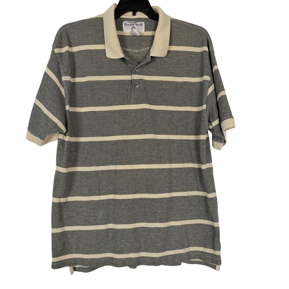 Wrangler Rugged‎ Wear Men's XXL Brownish Gray Stripe Short Sleeve Polo Shirt